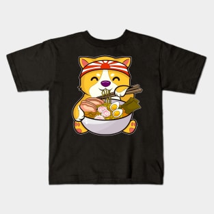 Kawaii Dog Ramen Bowl Funny Anime Noodles Puppy Kids T-Shirt